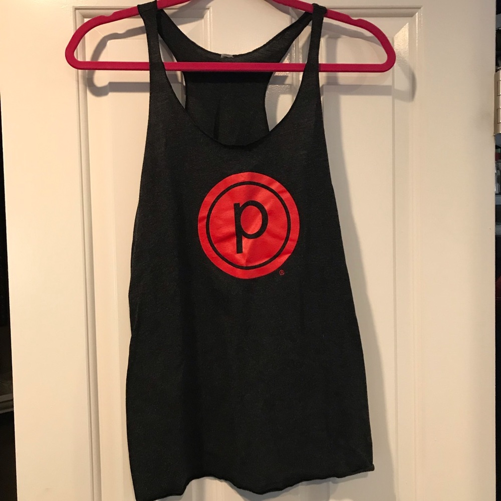 Pure Barre Red circle P dark grey tank
